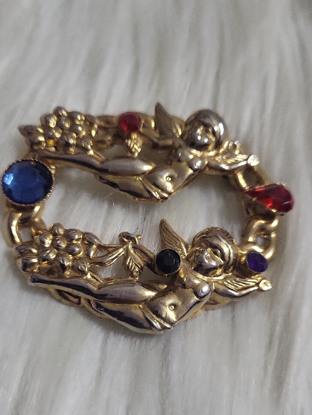 Cherub Gold-Tone Multicolor Brooch